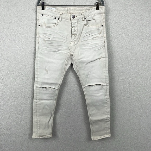 New One Teaspoon Mr Blues Knee Slit Button Fly Jeans Cream Mens Sz 32 - Picture 2 of 10